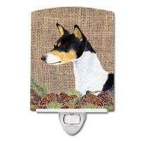 Carolines Treasures Ss4103Cnl Basenji On Faux Burlap With Pine Cones Ceramic Night Light Compact Ulcertified Ideal For Bedro