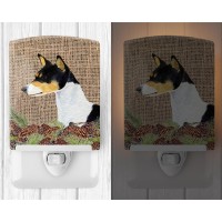 Carolines Treasures Ss4103Cnl Basenji On Faux Burlap With Pine Cones Ceramic Night Light Compact Ulcertified Ideal For Bedro