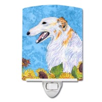 Carolines Treasures Ss4244Cnl Borzoi In Summer Flowers Ceramic Night Light Compact Ulcertified Ideal For Bedroom Bathroom