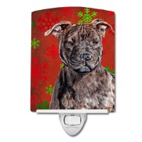 Carolines Treasures Sc9753Cnl Staffordshire Bull Terrier Staffie Red Snowflakes Holiday Ceramic Night Light Compact Ulcertifi