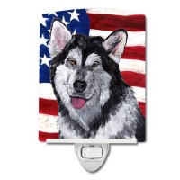 Carolines Treasures Sc9497Cnl Alaskan Malamute Usa Patriotic American Flag Ceramic Night Light Compact Ulcertified Ideal For