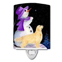 Carolines Treasures Ss8950Cnl Snowman With Golden Retriever Ceramic Night Light Compact Ulcertified Ideal For Bedroom Bathr