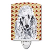 Carolines Treasures Sc9679Cnl White Standard Poodle Fall Leaves Ceramic Night Light Compact Ulcertified Ideal For Bedroom B