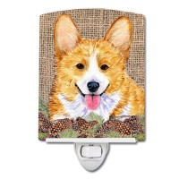 Carolines Treasures Ss4077Cnl Corgi On Faux Burlap With Pine Cones Ceramic Night Light Compact Ulcertified Ideal For Bedroom