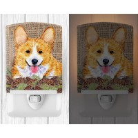 Carolines Treasures Ss4077Cnl Corgi On Faux Burlap With Pine Cones Ceramic Night Light Compact Ulcertified Ideal For Bedroom