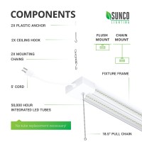 Sunco 10 Pack Linkable Led Utility Shop Light 4500 Lm Glossy White 5000K 4 Ft 48 Inch Integrated Fixture For Garage 40W Equ