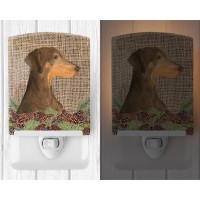 Carolines Treasures Ss4070Cnl Doberman On Faux Burlap With Pine Cones Ceramic Night Light Compact Ulcertified Ideal For Bedr