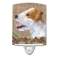 Carolines Treasures Ss4093Cnl Jack Russell Terrier On Faux Burlap With Pine Cones Ceramic Night Light Compact Ulcertified Id