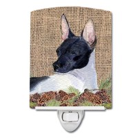 Carolines Treasures Ss4071Cnl Rat Terrier On Faux Burlap With Pine Cones Ceramic Night Light Compact Ulcertified Ideal For B