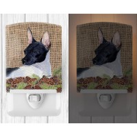 Carolines Treasures Ss4071Cnl Rat Terrier On Faux Burlap With Pine Cones Ceramic Night Light Compact Ulcertified Ideal For B