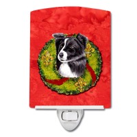 Carolines Treasures Sc9104Cnl Border Collie Christmas Wreath Ceramic Night Light Compact Ulcertified Ideal For Bedroom Bath