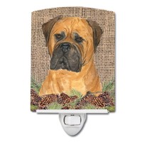 Carolines Treasures Ss4065Cnl Bullmastiff On Faux Burlap With Pine Cones Ceramic Night Light Compact Ulcertified Ideal For B