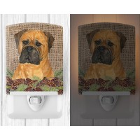 Carolines Treasures Ss4065Cnl Bullmastiff On Faux Burlap With Pine Cones Ceramic Night Light Compact Ulcertified Ideal For B