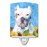 Carolines Treasures Sc9077Cnl Pit Bull In Summer Flowers Ceramic Night Light Compact Ulcertified Ideal For Bedroom Bathroom