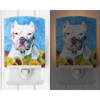 Carolines Treasures Sc9077Cnl Pit Bull In Summer Flowers Ceramic Night Light Compact Ulcertified Ideal For Bedroom Bathroom