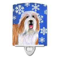 Carolines Treasures Lh9285Cnl Bearded Collie Winter Snowflakes Holiday Ceramic Night Light Compact Ulcertified Ideal For Bed