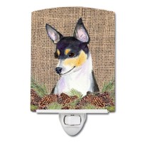 Carolines Treasures Ss4064Cnl Fox Terrier On Faux Burlap With Pine Cones Ceramic Night Light Compact Ulcertified Ideal For B