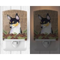 Carolines Treasures Ss4064Cnl Fox Terrier On Faux Burlap With Pine Cones Ceramic Night Light Compact Ulcertified Ideal For B