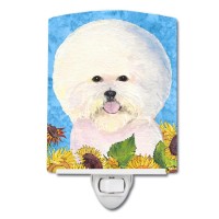 Carolines Treasures Ss4160Cnl Bichon Frise In Summer Flowers Ceramic Night Light Compact Ulcertified Ideal For Bedroom Bath