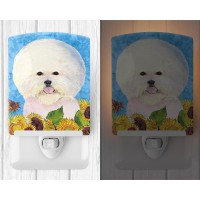 Carolines Treasures Ss4160Cnl Bichon Frise In Summer Flowers Ceramic Night Light Compact Ulcertified Ideal For Bedroom Bath