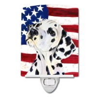 Carolines Treasures Ss4018Cnl Usa American Flag With Dalmatian Ceramic Night Light Compact Ulcertified Ideal For Bedroom Ba