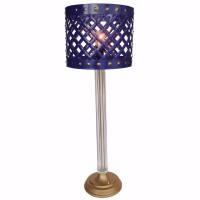 Metal Table Lamp With Cutout Patterned Drum Shade, Blue