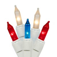 Dobar Holiday Pride Patriotic Christmas Lights 100 Count Red Blue White Frost Mini Lights On White Wire 24 Ft For Indoor