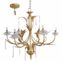 Benjara Glamorous Nature Inspired 6-Light, Gold And Clear Chandelier