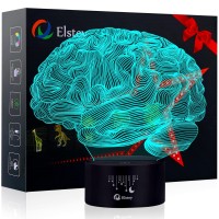 Elstey Brain 3D Night Light Table Desk Lamp, 7 Colors Optical Illusion Touch Control Lights With Acrylic Flat & Abs Base & Usb Cable For Christmas Gift