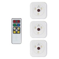 Led Under Cabinet Slim Puck Light 3-Pack, Universal Remote Control Included, Dimmable, Push Button On/Off Switch, White Finish, 9 Batteries Included, 3000K Soft White,26045