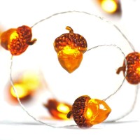 Bohon Thanksgiving Decorations Acorn Lights String 10Ft 40 Leds Fairy String Lights Battery Operated With Remote Fall Lights For