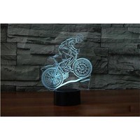 3D Mountain Bike Night Light Touch 7 Color Change Led Table Desk Lamp Acrylic Flat Abs Base Usb Charger Home Decoration Toy Brithday Xmas Kid Children Gift