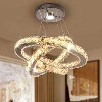 Diisunbihuo Led Chandeliers Modern Crystal 3 Rings Ceiling Lighting Fixture Adjustable Stainless Steel Pendant Light For Bedroom Living Room Dining Room(Warm White)