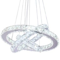 Diisunbihuo Modern Crystal Chandeliers Led Chandelier Pendant Lighting Dinning Room Adjustable Ceiling Fixtures Stainless Steel 3 Rings Chandelier,Cool White