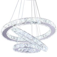 Diisunbihuo Modern Crystal Chandeliers Led Chandelier Pendant Lighting Dinning Room Adjustable Ceiling Fixtures Stainless Steel 3 Rings Chandelier,Cool White