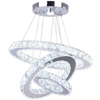 Diisunbihuo Modern Crystal Chandeliers Led Chandelier Pendant Lighting Dinning Room Adjustable Ceiling Fixtures Stainless Steel 3 Rings Chandelier,Cool White