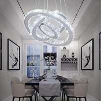 Diisunbihuo Modern Crystal Chandeliers Led Chandelier Pendant Lighting Dinning Room Adjustable Ceiling Fixtures Stainless Steel 3 Rings Chandelier,Cool White