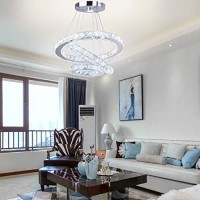 Diisunbihuo Modern Crystal Chandeliers Led Chandelier Pendant Lighting Dinning Room Adjustable Ceiling Fixtures Stainless Steel 3 Rings Chandelier,Cool White