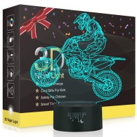 Rquite Dirt Bikes 3D Night Light, Motocross Lamp, Motorcycle Led Dirtbike Decor Toys For Boys Girls Room, 7 Color Changing Nightlight For Halloween Thanksgiving Holiday Birthday Xmas Kids Gifts