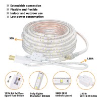 Surnie 50Ft Led Rope Lights Outdoor Waterproof, 110V Flexible Daylight White Bright Lighting Cuttable Connectable, Cool Clear Flat Strip Light 6000K For Outside Deck Patio Camping Decor, Not Tube Rope