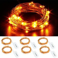 Cylapex 6 Pack Orange Fairy Lights 3.3Ft Silvery Copper Wire 20 Led Fairy String Lights Small Starry Lights Firefly Battery Operated Micro String Lights For Christmas Diy Decor Halloween Wedding Party