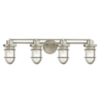 Seeded Glass Bathroom Light Satin Nickel Cage 4 Lt