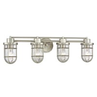 Seeded Glass Bathroom Light Satin Nickel Cage 4 Lt