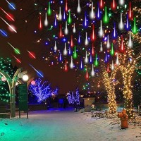 Adecorty Christmas Lights Outdoor Tree Cascading Icicle Lights 12 Inch 8 Tubes Shooting Star Waterfall Meteor Shower Falling Rain Lights For Holiday Decorations Wedding Party New Year (Multi Color)