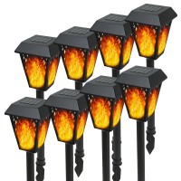 Morvat Led Auto Solar Powered Flickering Flames Outdoor Path Way Torch Lights For Garden Yard Lawn & Pathway, Bright Waterproof Landscape & Patio Lighting, Dusk To Dawn, 8 Pack