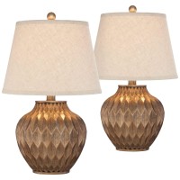 360 Lighting Buckhead Traditional Style Small Accent Table Lamps 22 High Set Of 2 Warm Bronze Geometric Urn Tapered Drum Shade