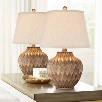 360 Lighting Buckhead Traditional Style Small Accent Table Lamps 22 High Set Of 2 Warm Bronze Geometric Urn Tapered Drum Shade