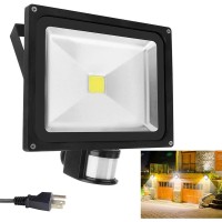 Dllt 50W Motion Sensor Led Flood Lights, 4500Lm Plug In Motion Sensor Light, Ip66 Waterproof Auto On/Off Outdoor Security Lamp For Garage/Billboard/Warehouse/Stairs With A Us 3-Plug, 6500K Ac86-265V