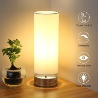 Touch Control Table Lamp Bedside Minimalist Desk Lamp Modern Accent Lamp Dimmable Touch Light With Cylinder Lamp Shade Night Light Nightstand Lamp For Bedroom Living Room Kitchen Led Bulb Included