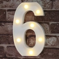 Pooqla Decorative Led Light Up Number Letters, White Plastic Marquee Number Lights Sign Party Wedding Decor Battery Operated Number (6)